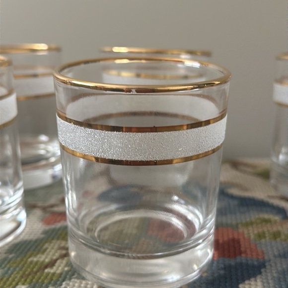 SET OF 6 Vintage MCM -gold rim -pebble frosted -low ball whisky glasses - Picture 5 of 6